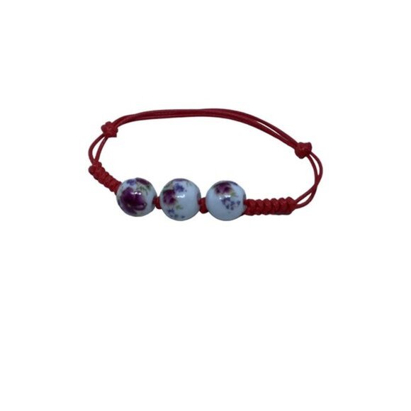 Floral Beads Bracelet Adjustable Women’s Red - Picture 1 of 4